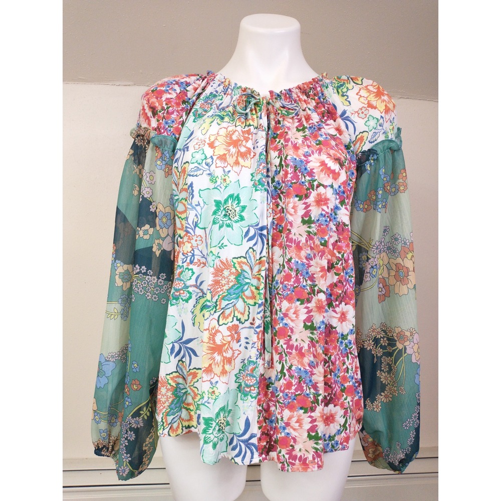 Easel Los Angeles Floral Patchwork Boho Blouse Women Size S